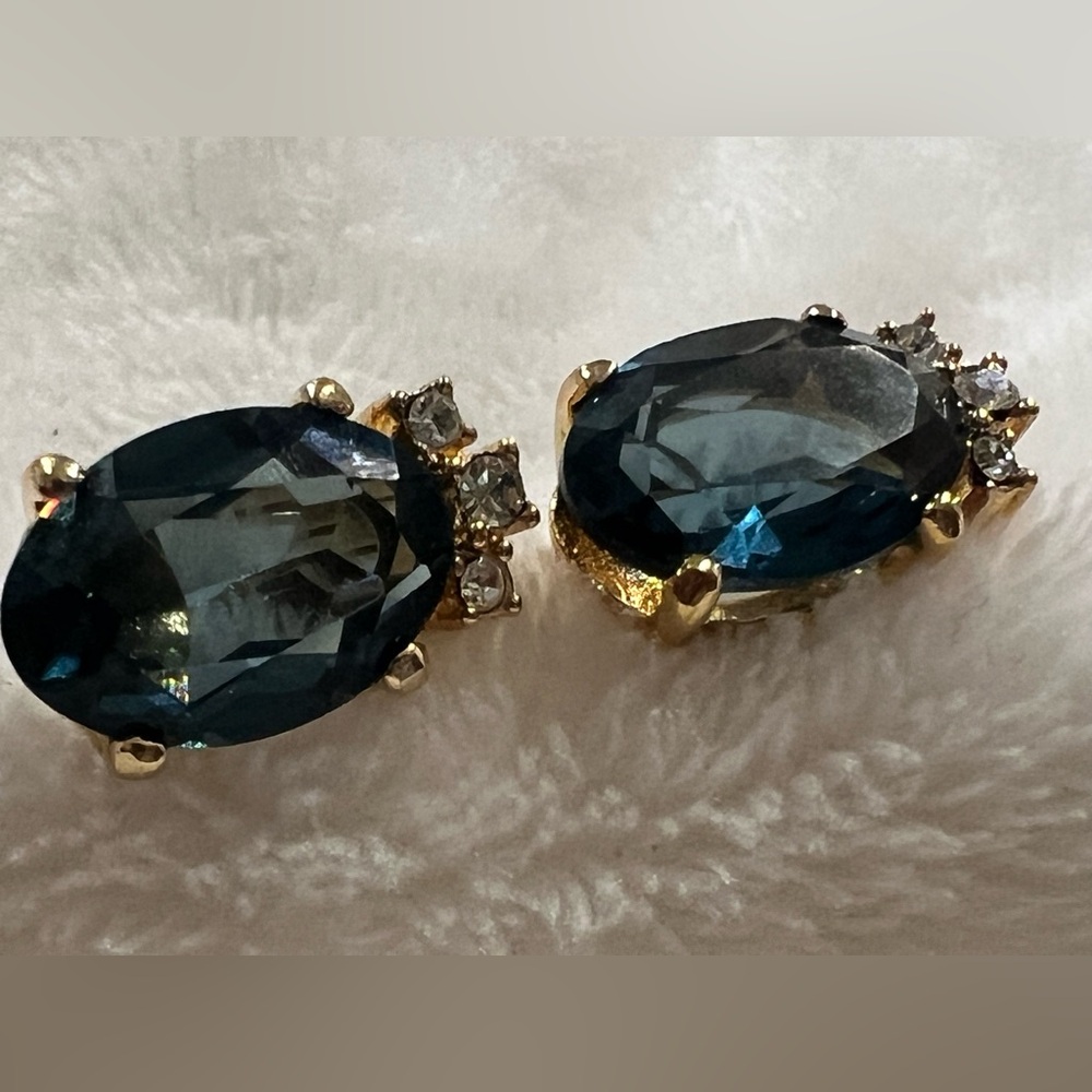 Christian Dior Midnight Blue and Gold Crystal Clip -On Earrings
